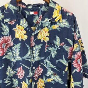 VTG Tommy Hilfiger Men's‎ Large Hawaiian Button Up Shirt Blue